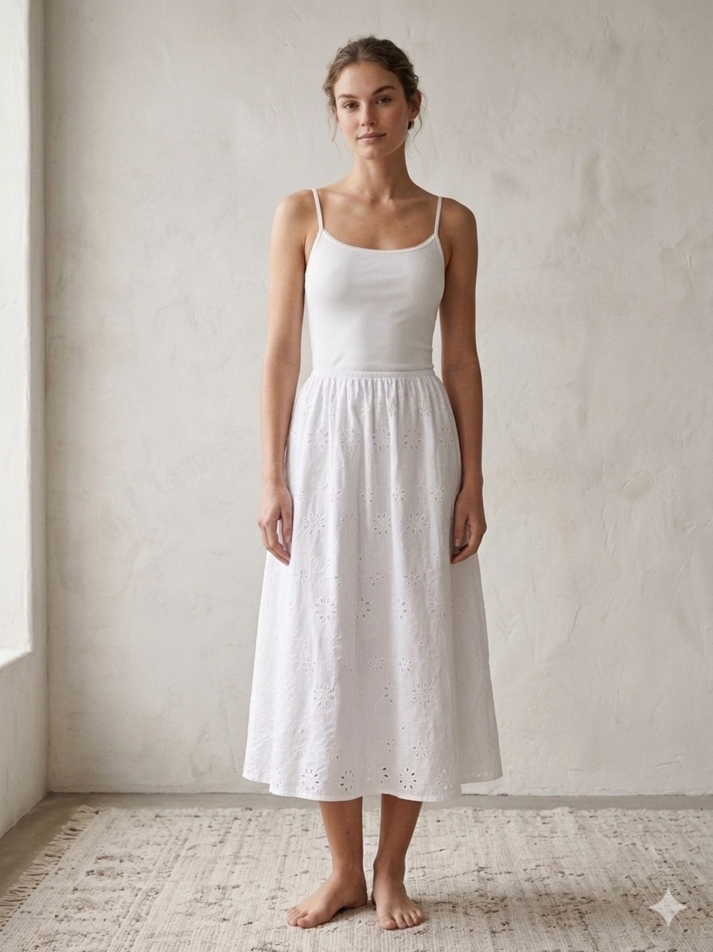 White Eyelet long Skirt - Elegant Women’s Skirt
